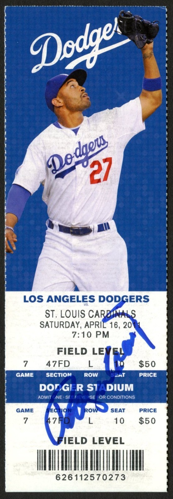 Roger Craig d2023 signed autograph Baseball Manager April 16 2011 Game Ticket