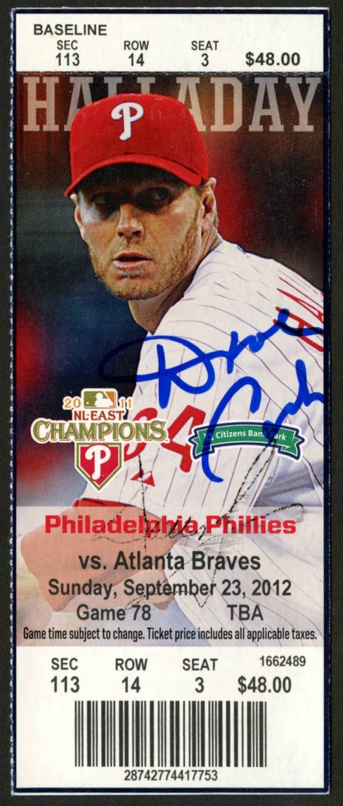 Dave Cash signed autograph Baseball Player Coach September 23 2012 Game Ticket