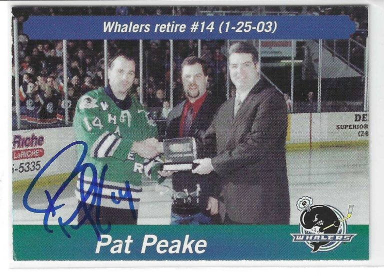 Pat Peake Signed Plymouth Whalers Retirement Card