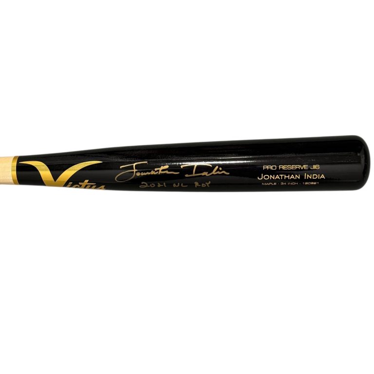 Jonathan India Signed Victus Game Model Bat w/ 2021 NL ROY PSA ITP HOLO COA