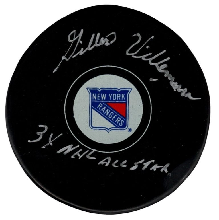 Gilles Villemure Signed New York Rangers Logo Puck w/ 3x NHL All Star PSA COA