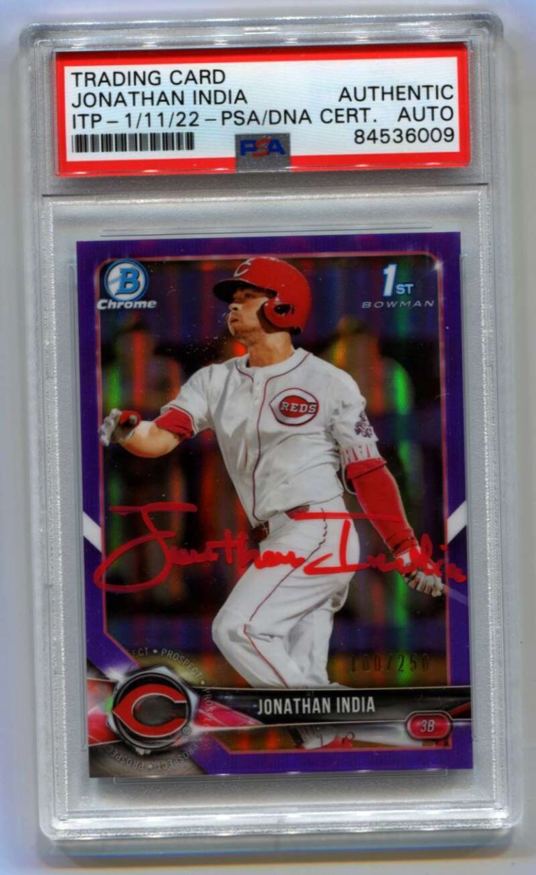 Jonathan India 2018 Bowman Chrome Draft 1st Purple /250 RC Signed Auto PSA DNA