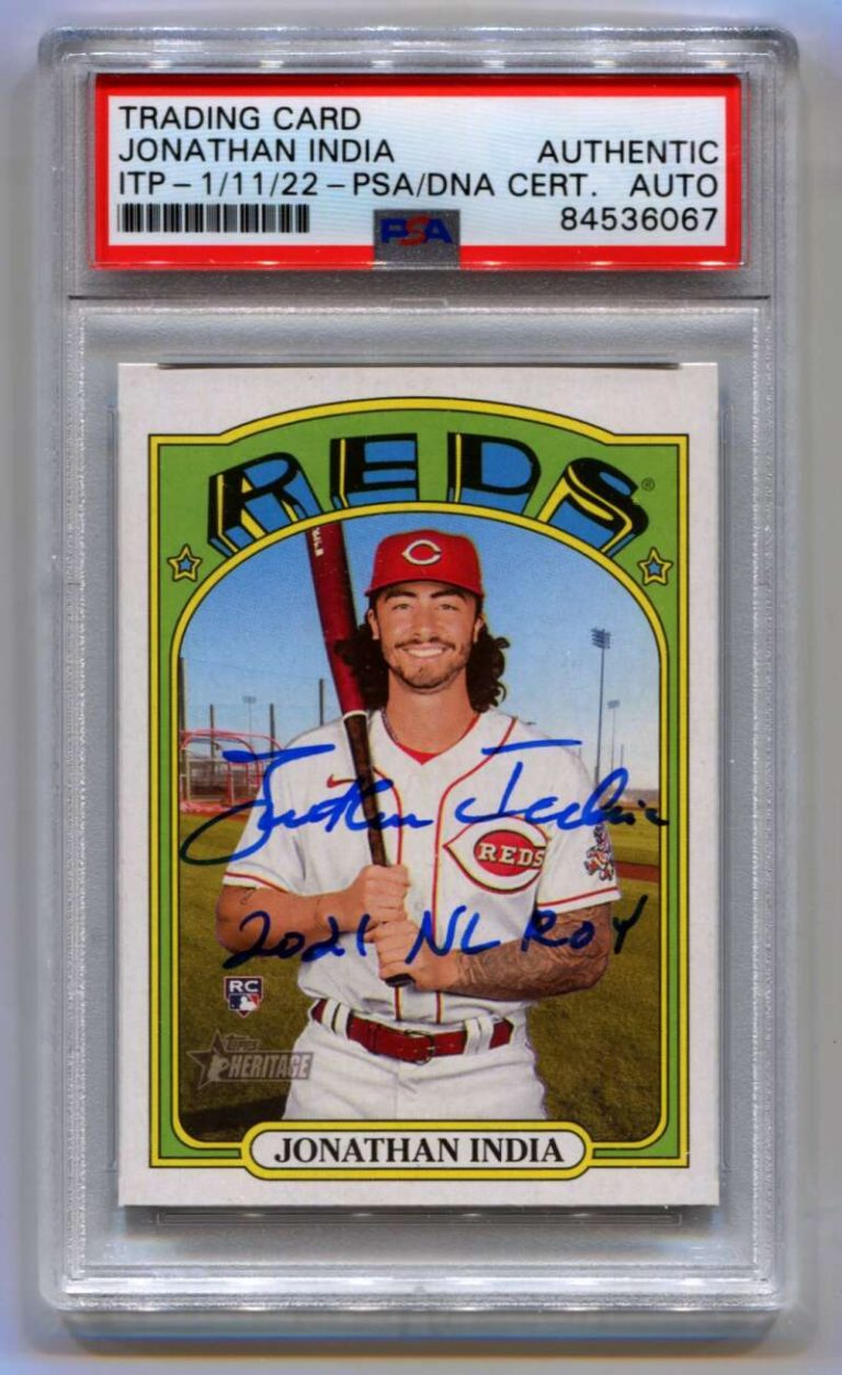 Jonathan India 2021 Heritage High Number RC 2021 NL ROY Signed Auto PSA DNA ITP