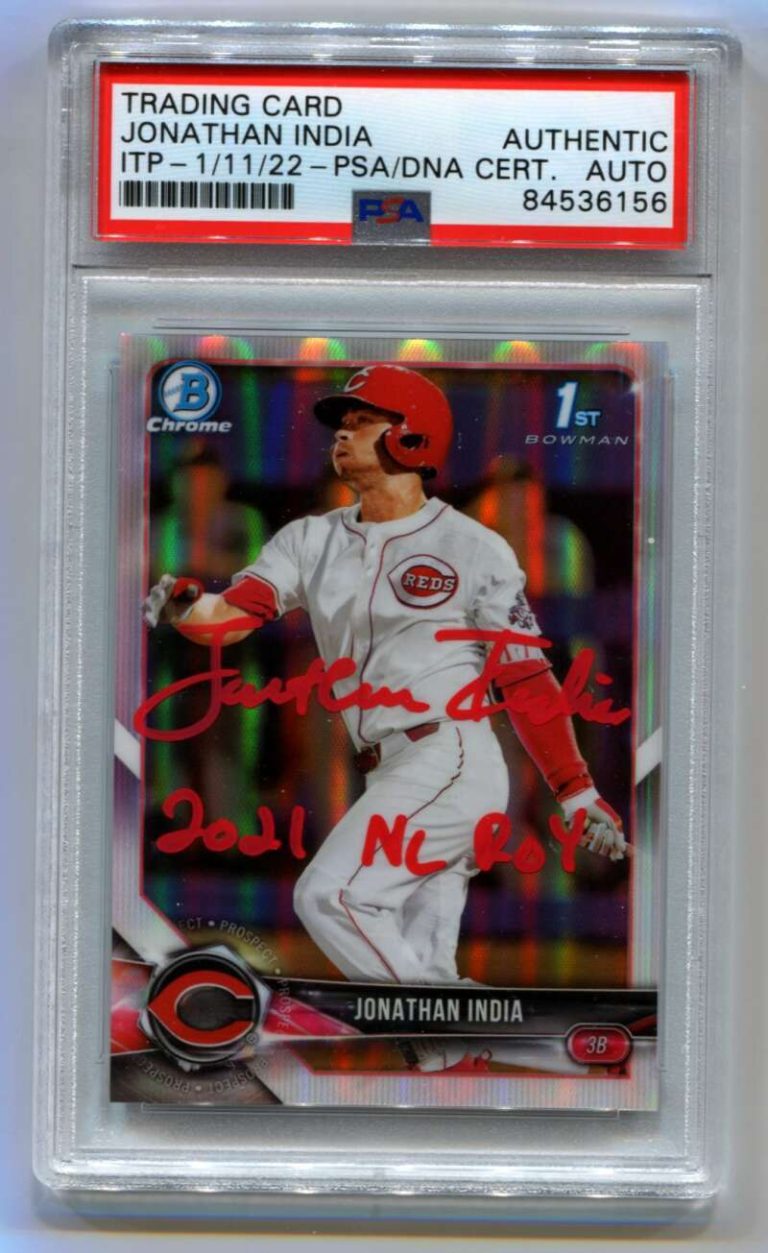 Jonathan India 2018 Bowman Chrome 1st Refractor RC 2021 NL ROY Signed Auto PSA