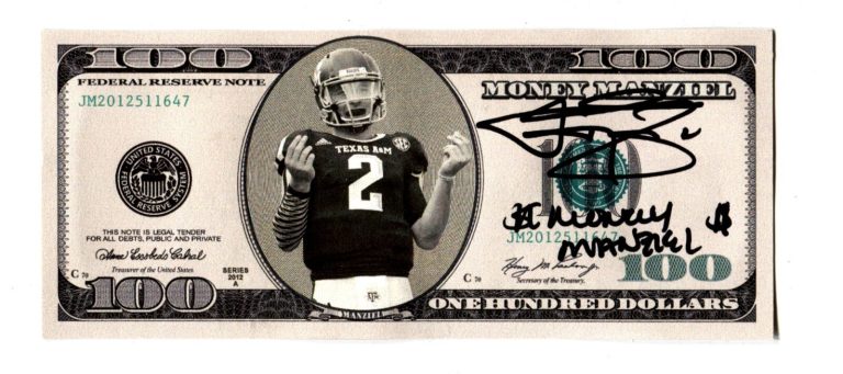 Johnny Manziel Signed Auto Custom $100 Bill 