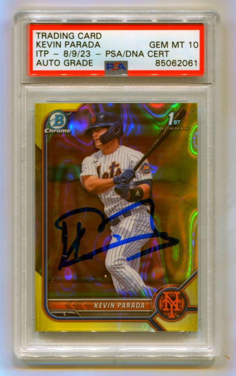 Kevin Parada 2022 Bowman Chrome Yellow Lava Refractor /75 Signed PSA 10 Auto