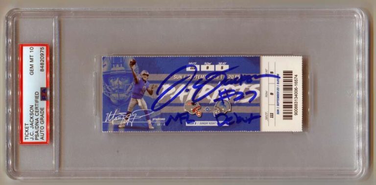 J.C. Jackson Signed NFL Debut Game Ticket w/ Inscription PSA 10 Auto