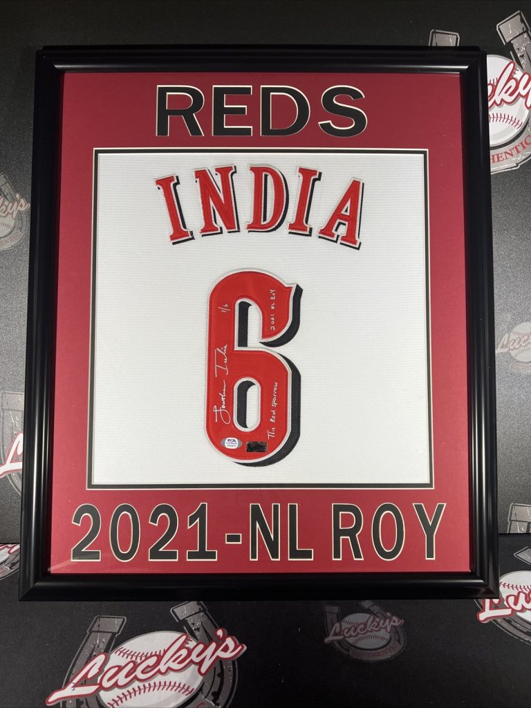 Jonathan India Signed Framed Custom Jersey w/ 2 Insc LE #1/6 Reds PSA ITP COA