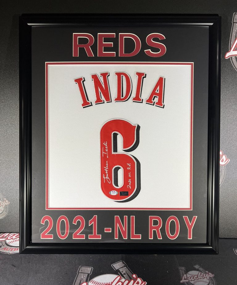 Jonathan India Signed Framed White Custom Jersey w/ 2021 NL ROY PSA COA Reds