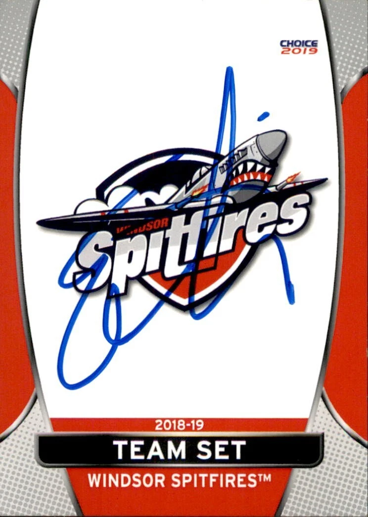 Trevor Letowski Signed 2018 Choice OHL Windsor Spitfires Team Issued Logo Card