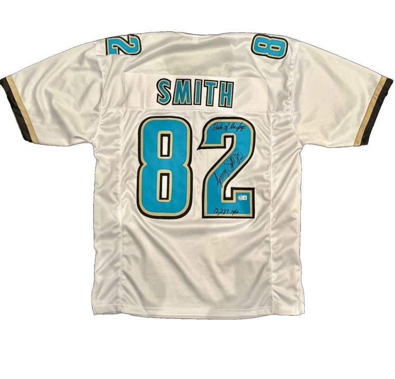 Jimmy Smith Signed Jaguars Custom Jersey w/ 2 Ins Beckett Witness BAS COA