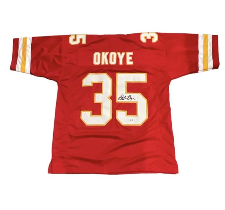 Christian Okoye Signed Kansas City Chiefs Custom Jersey Beckett Witness BAS COA
