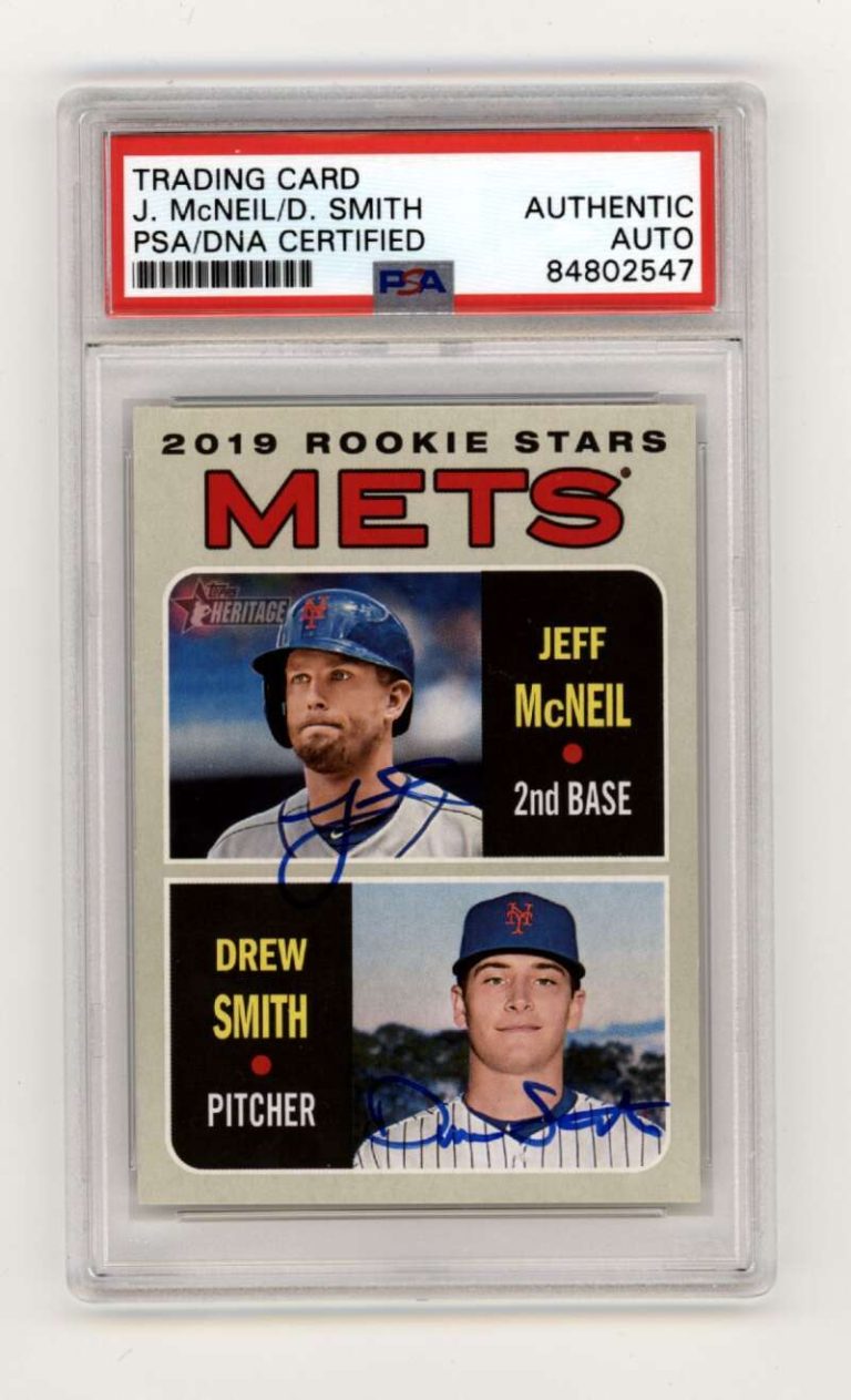 Jeff McNeil Drew Smith 2019 Topps Heritage 348 RC Dual Signed PSA Authentic Auto