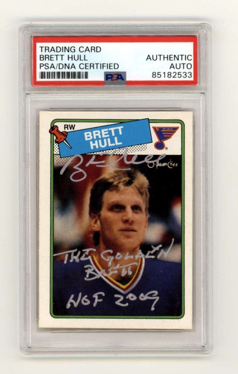 Brett Hull 1988-89 O-Pee-Chee OPC #66 RC w/ HOF + Golden Insc Signed PSA Auto