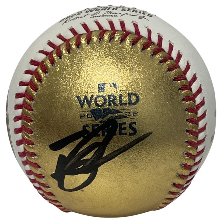 Trey Mancini Signed Auto Gold LE 2022 World Series Baseball Beckett BAS COA D