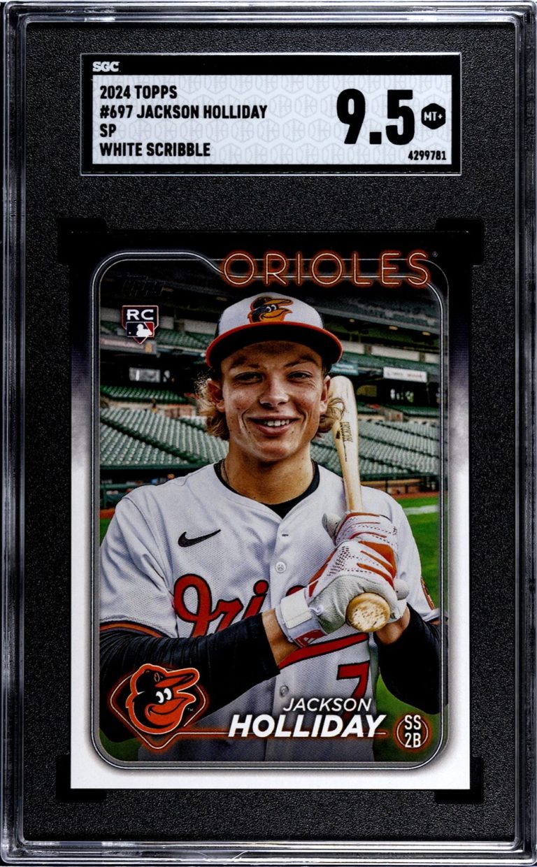 Jackson Holliday 2024 Topps Series 2 #697 Fun Face White Scribble SP RC SGC 9.5