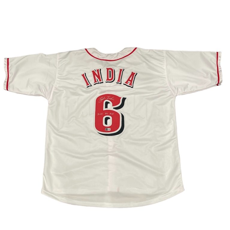 Jonathan India Signed Reds Custom Jersey w/ 2021 ROY Beckett Witness BAS COA