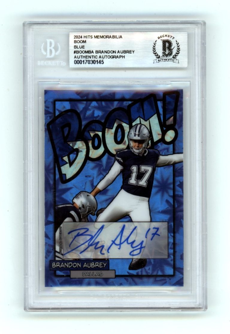 Brandon Aubrey 2024 Hits Memorabilia BOOM Blue #/5 Signed BGS BAS Auto Cowboys