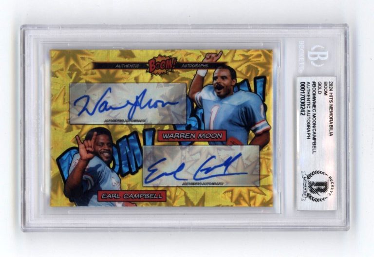 Warren Moon & Earl Campbell 2024 Hits BOOM Gold #1/10 Dual Signed BGS BAS Auto