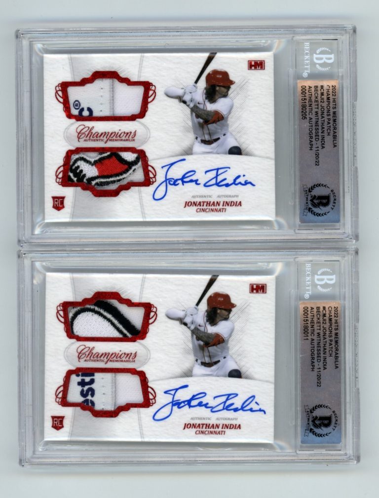 Jonathan India 2021 Hits Memorabilia Champions Red Patch Dual Auto RC /2 BGS BAS