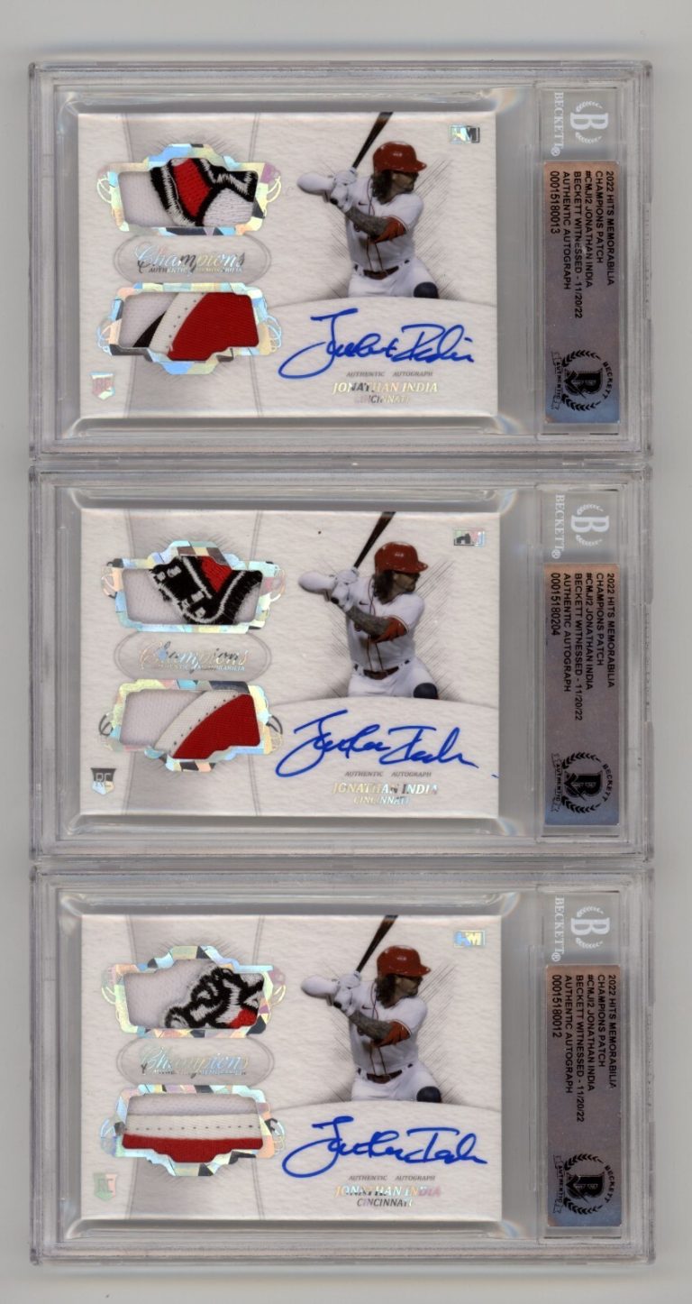 Jonathan India 2021 Hits Memorabilia Champions Ice Patch Dual Auto RC /3 BGS BAS