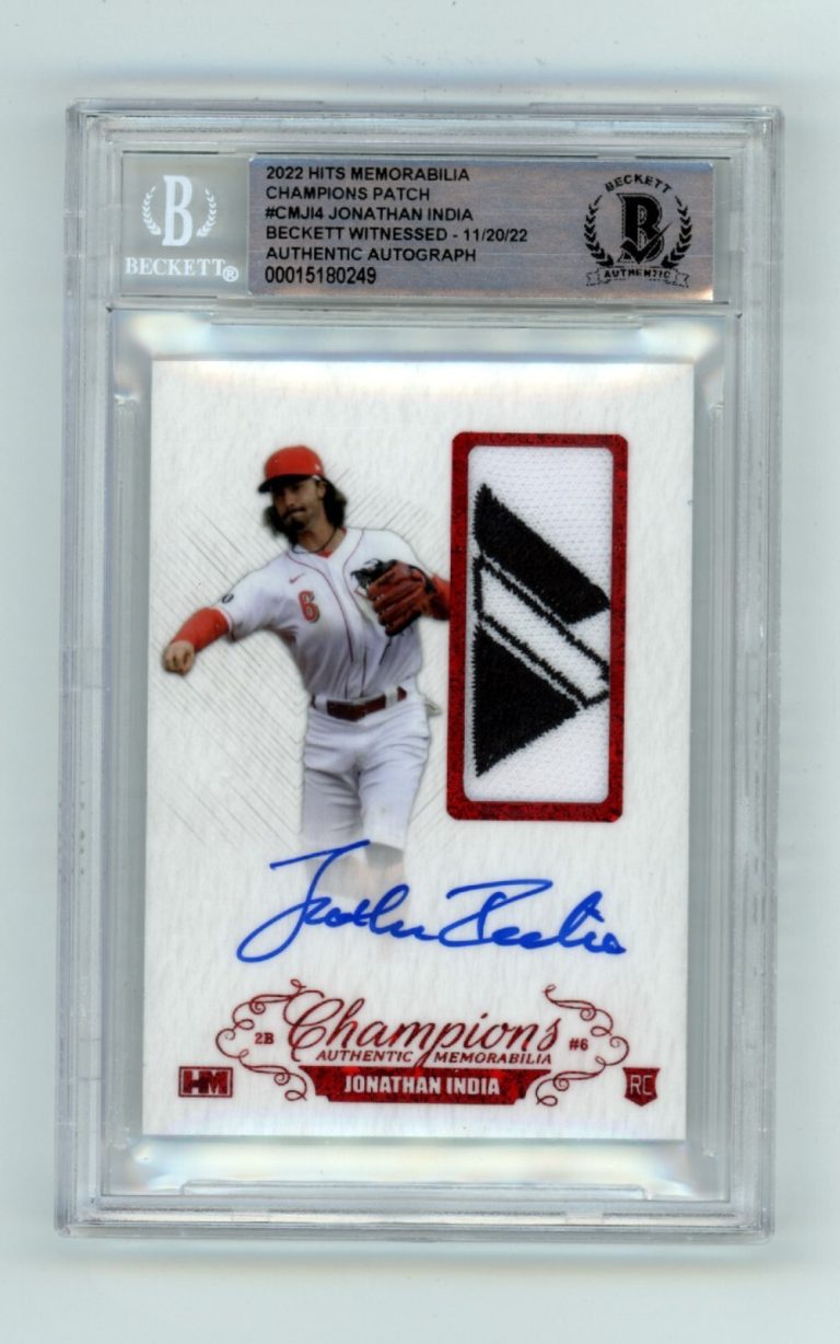 Jonathan India 2021 Hits Memorabilia Champions Red Majestic Patch Auto RC #2/3