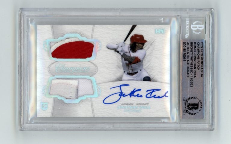 Jonathan India 2021 Hits Memorabilia Champions Patch Dual Auto RC #6/10 BGS BAS