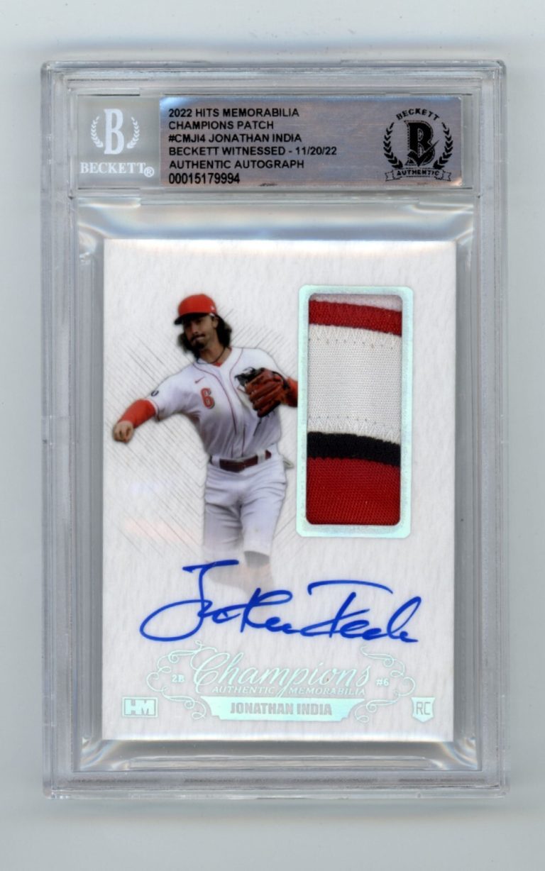 Jonathan India 2021 Hits Memorabilia Champions Silver Patch Auto RC 6/10 BGS BAS
