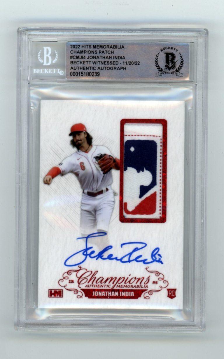 Jonathan India 2021 Hits Memorabilia Champions Red Logoman Tag Patch Auto RC 1/3
