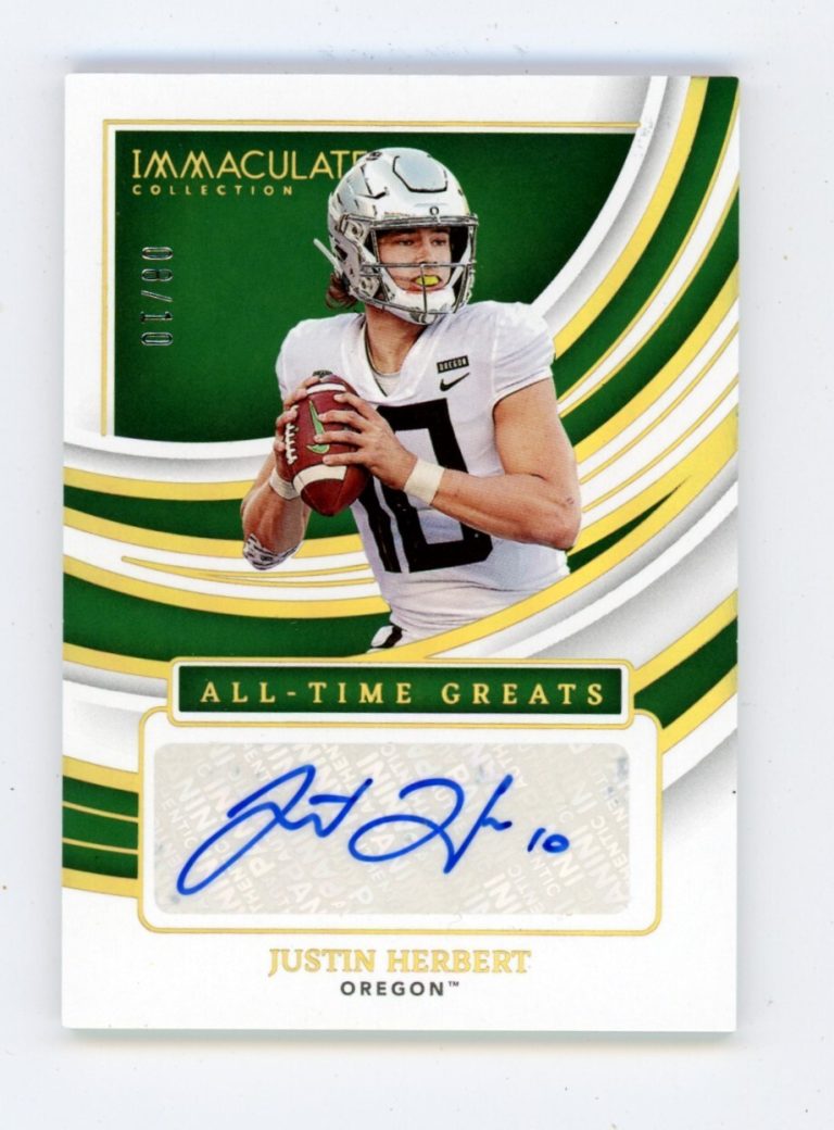 Justin Herbert 2022 Immaculate Collection Col. All-Time Greats Gold Auto #8/10