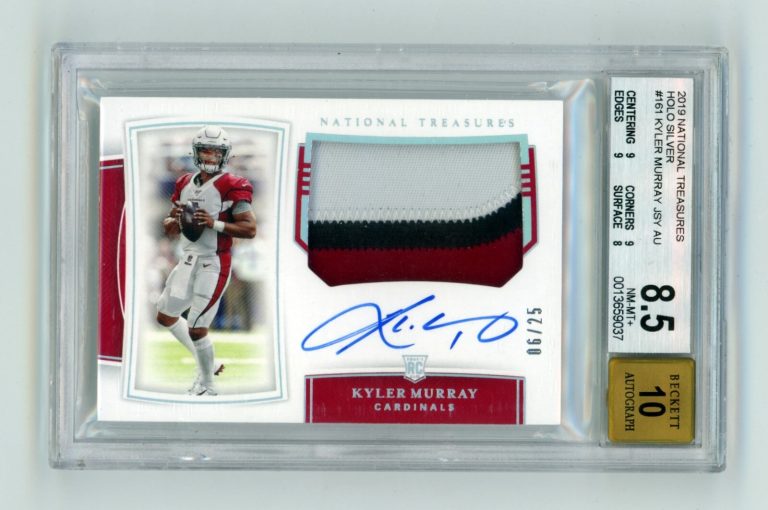 Kyler Murray 2019 National Treasures 161 Silver RPA Patch Auto RC /25 BGS 8.5 10