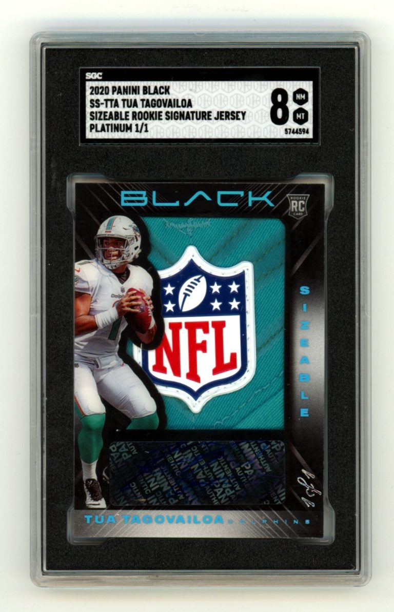 Tua Tagovailoa 2020 Panini Black Sizeable Platinum RPA Shield Auto RC #1/1 SGC 8
