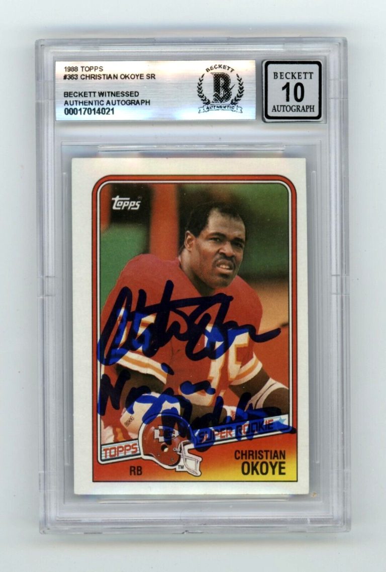 Christian Okoye 1988 Topps #363 RC Nigerian Nightmare Insc. Signed BGS 10 Auto