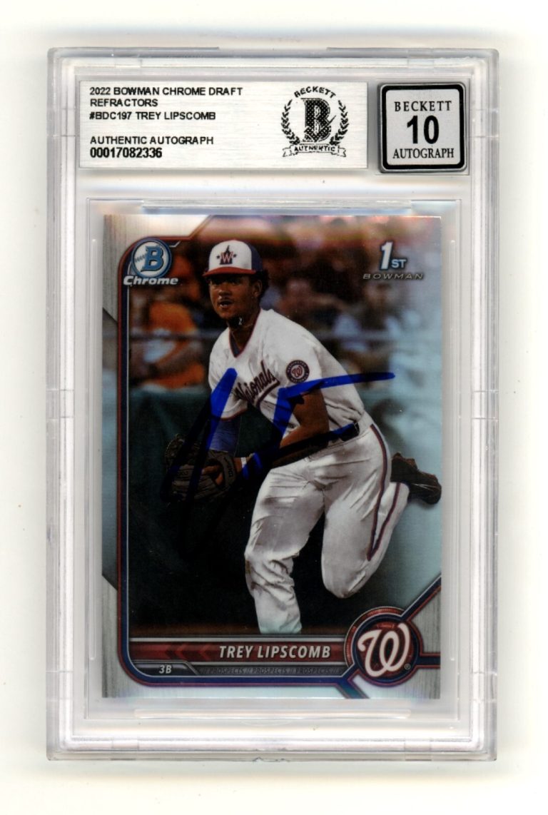 Trey Lipscomb 2022 Bowman Chrome Draft Refractor #BDC197 Signed BAS BGS 10 Auto