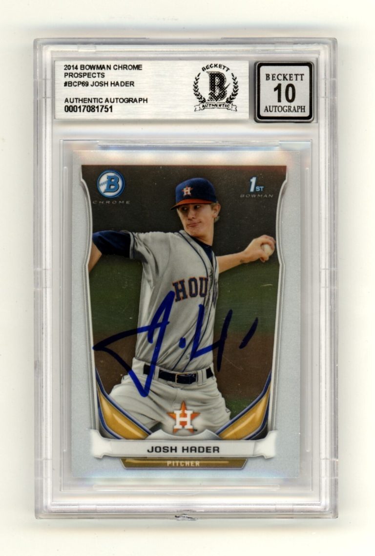 Josh Hader 2014 Bowman Chrome Prospects BCP69 1st Signed Beckett BAS BGS 10 Auto