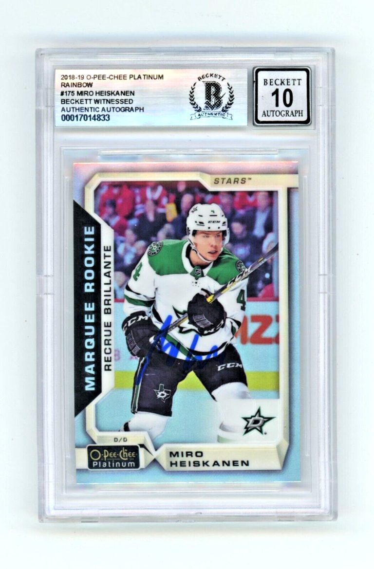 Miro Heiskanen 2018-19 OPC Platinum Rainbow #175 RC Signed Beckett BAS BGS 10