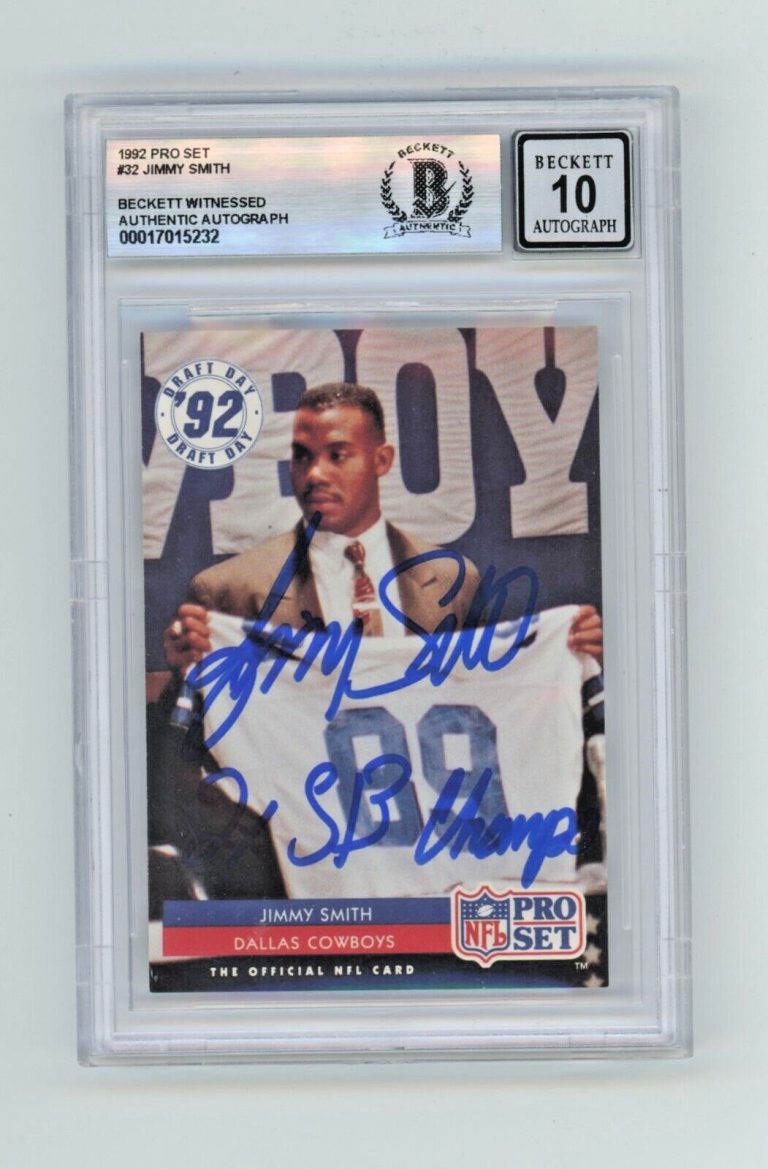 Jimmy Smith 1992 Pro Set #32 Rookie RC w 2 SB Champs Insc Signed BAS BGS 10 Auto