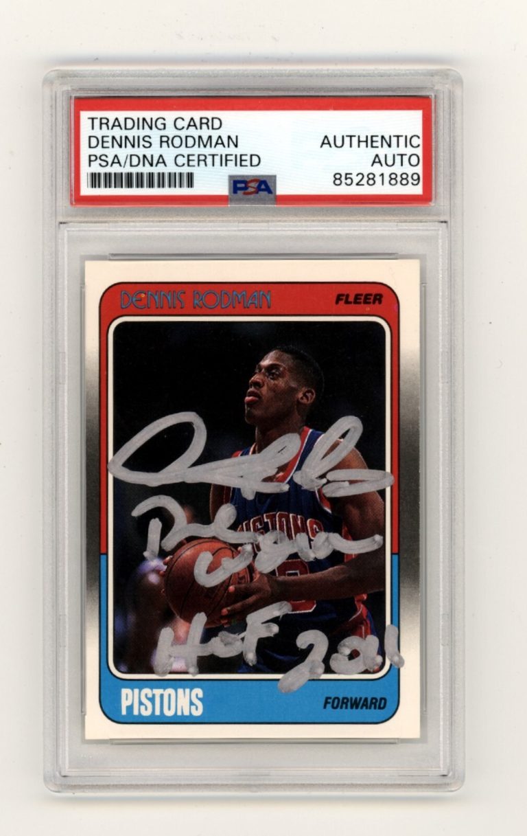 Dennis Rodman 1988-89 Fleer #43 Rookie 2 Inscription WORM & HOF Signed PSA Auto