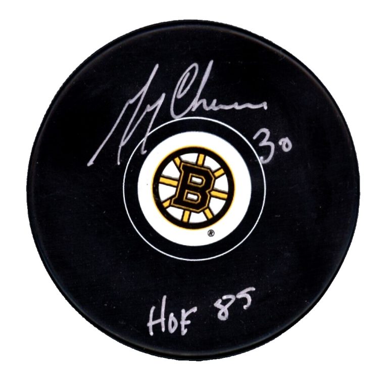 Gerry Cheevers Signed Autographed Boston Bruins Logo Puck w/ HOF 85 JSA COA