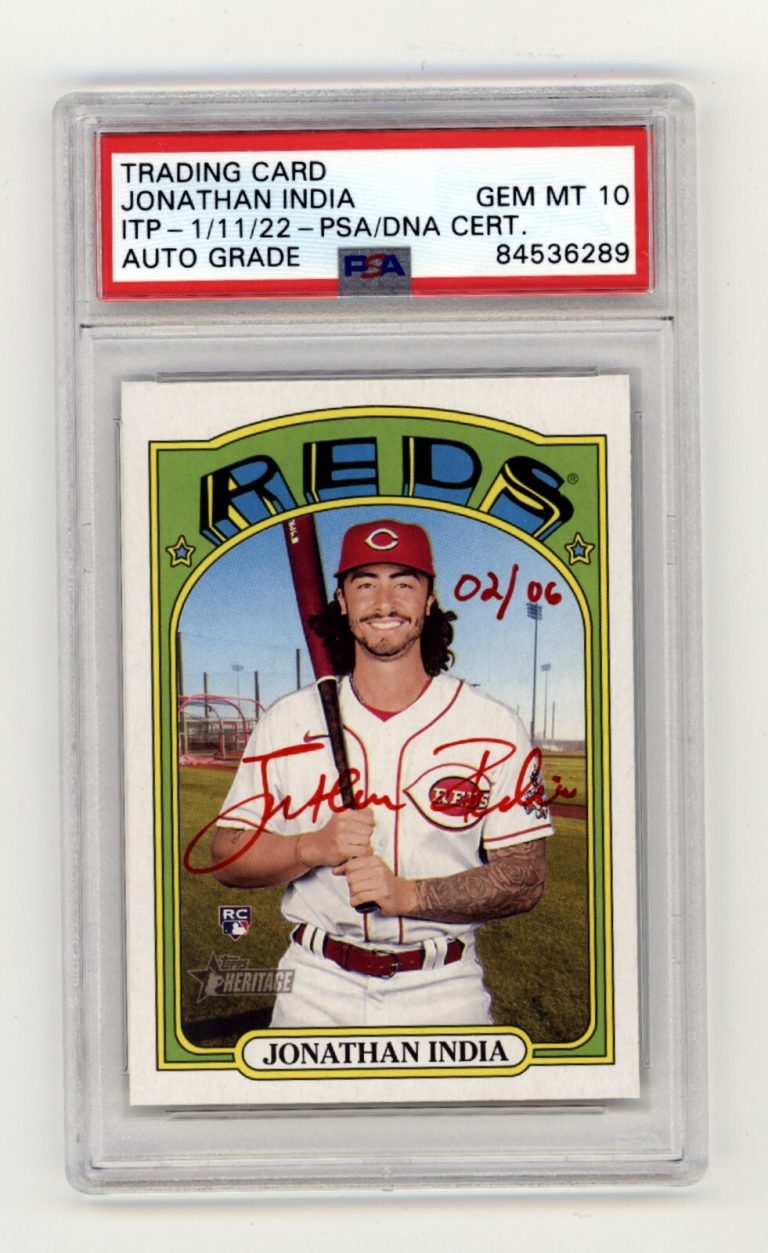 Jonathan India 2021 Topps Heritage High Number RC Red Ink #/6 Signed PSA 10 Auto