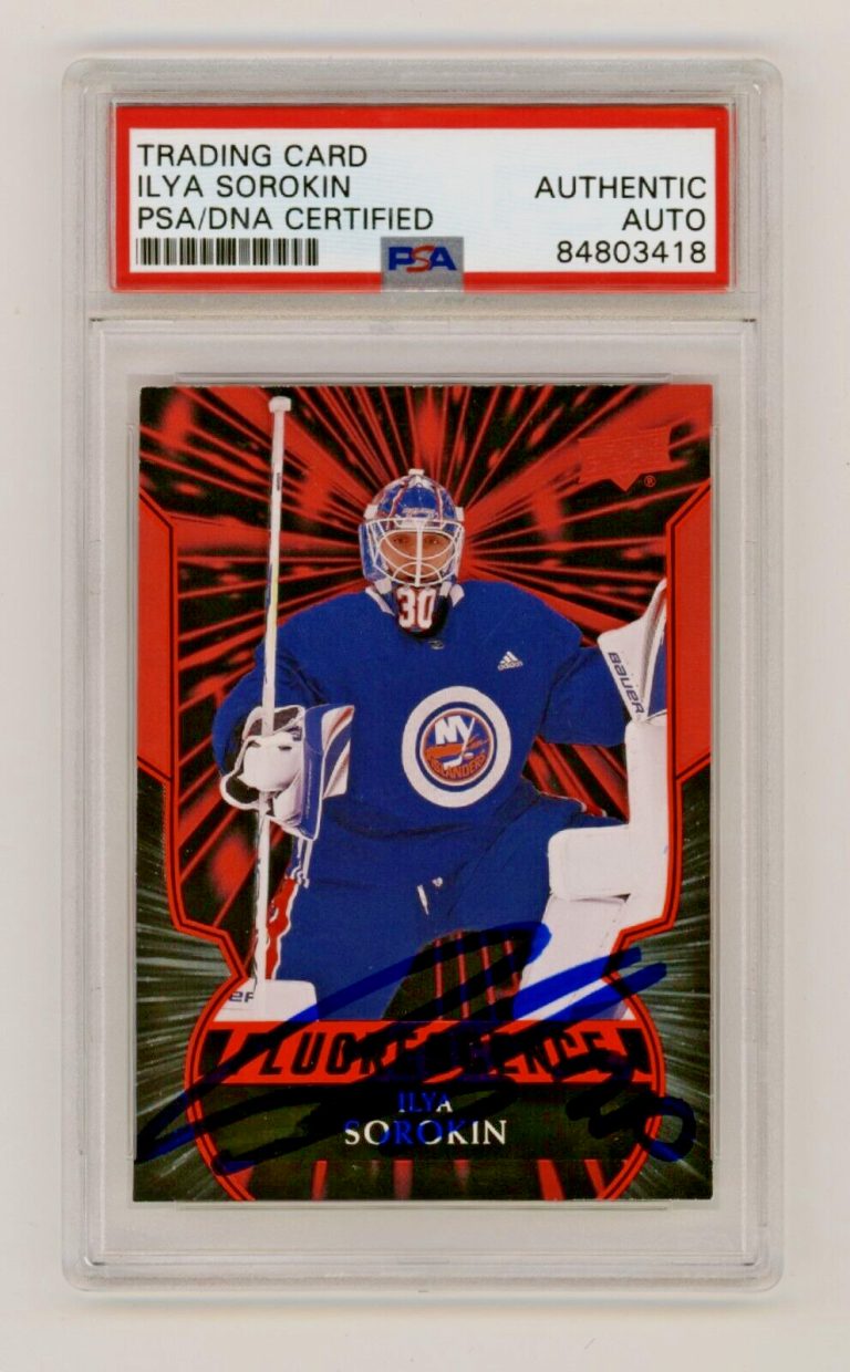 Ilya Sorokin 2020-21 Upper Deck Fluorescence Red F-IS Rookie RC Signed PSA Auto