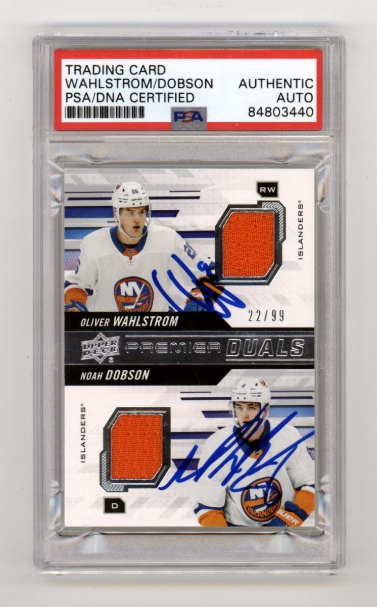 Oliver Wahlstom Noah Dobson 2019-20 UD Premier Duals Jersey RC /99 PSA Auto
