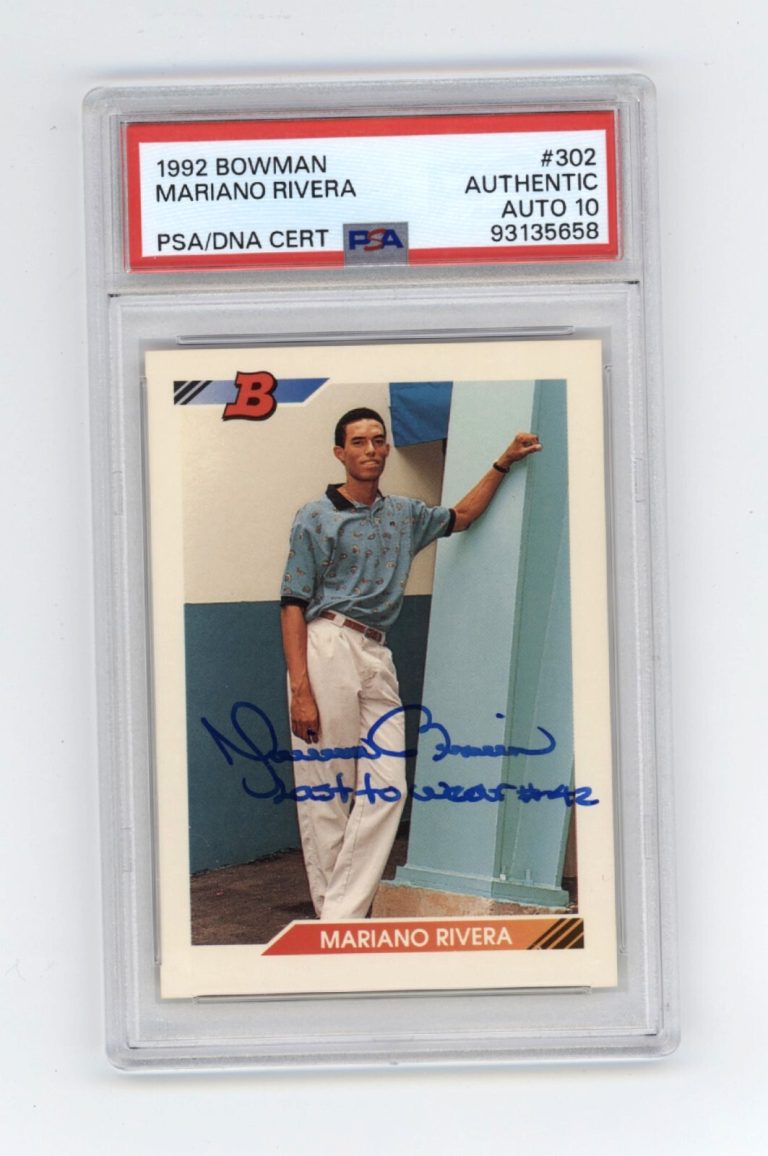 Mariano Rivera 1992 Bowman #302 Rookie RC Last To Wear 42 Ins Signed PSA 10 Auto