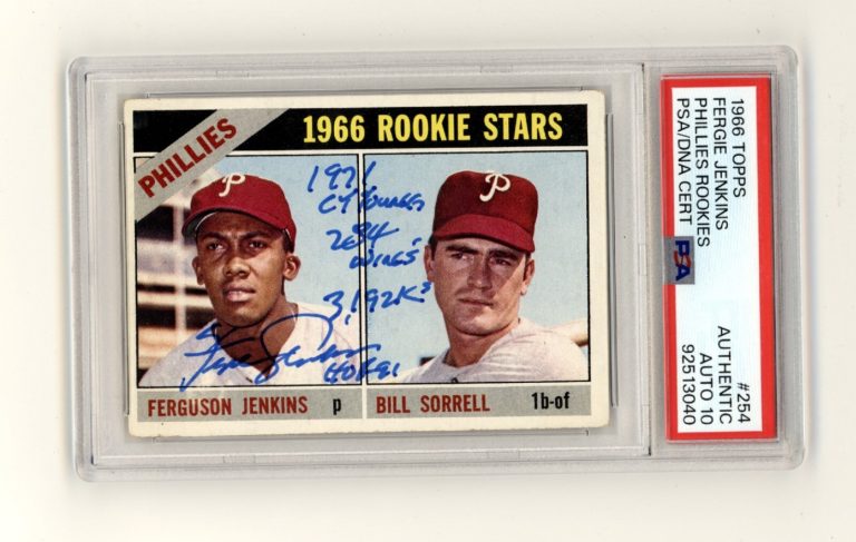 Fergie Jenkins 1966 Topps #254 Rookie RC w/ 4 Insc. Signed PSA 10 Auto HOF