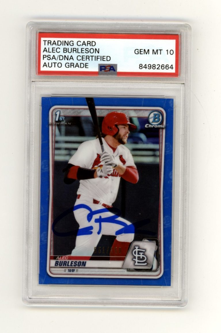 Alec Burleson 2020 Bowman Chrome Draft Blue Refractor #/150 1st RC PSA 10 Auto