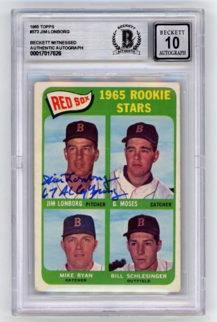 Jim Lonborg 1965 Topps #67 Rookie RC AL CY Young Insc Signed Beckett BGS 10 Auto