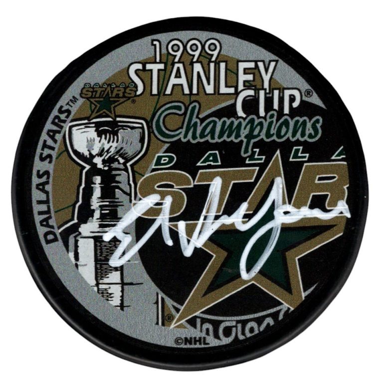 Ed Belfour Signed 1999 Stanley Cup Dallas Stars Puck Beckett Witness BAS COA