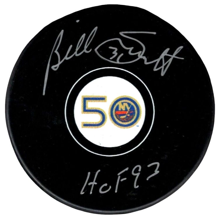 Billy Smith Signed Islanders 50th Anniversary Puck w/ HOF 93 Beckett Wit BAS COA