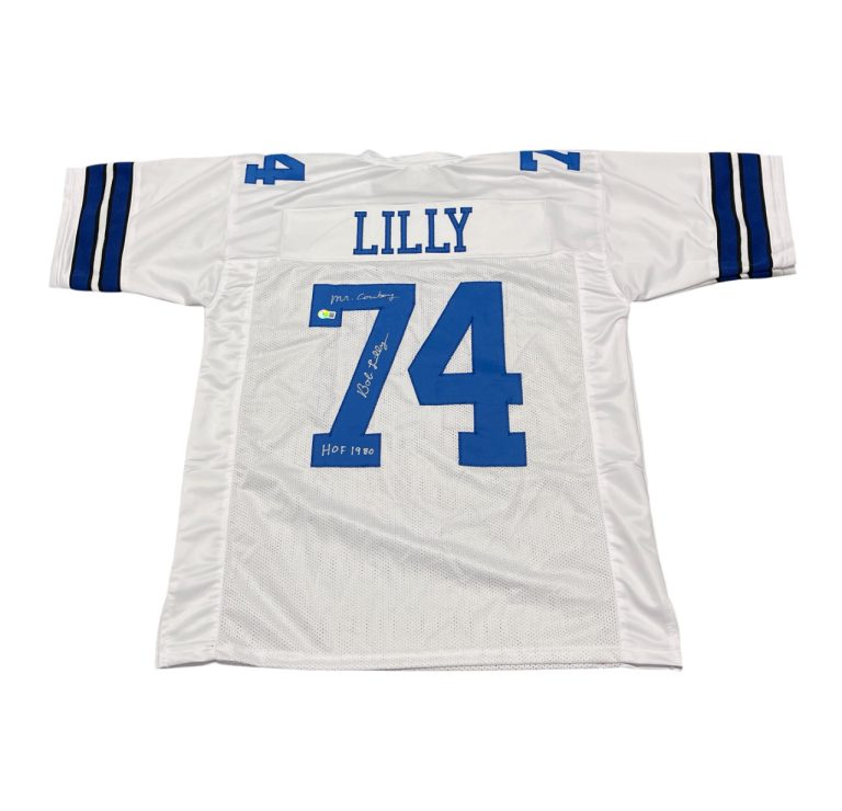 Bob Lilly Signed Dallas Cowboys Custom Jersey w/ 2 Ins Beckett Witness BAS COA