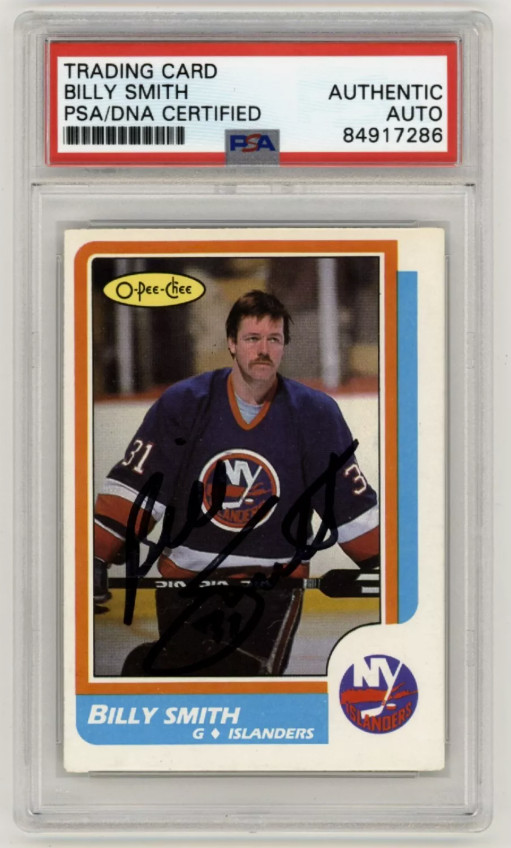 Billy Smith 1986-87 O-Pee-Chee OPC #228 Signed PSA Authentic Auto Islanders HOF